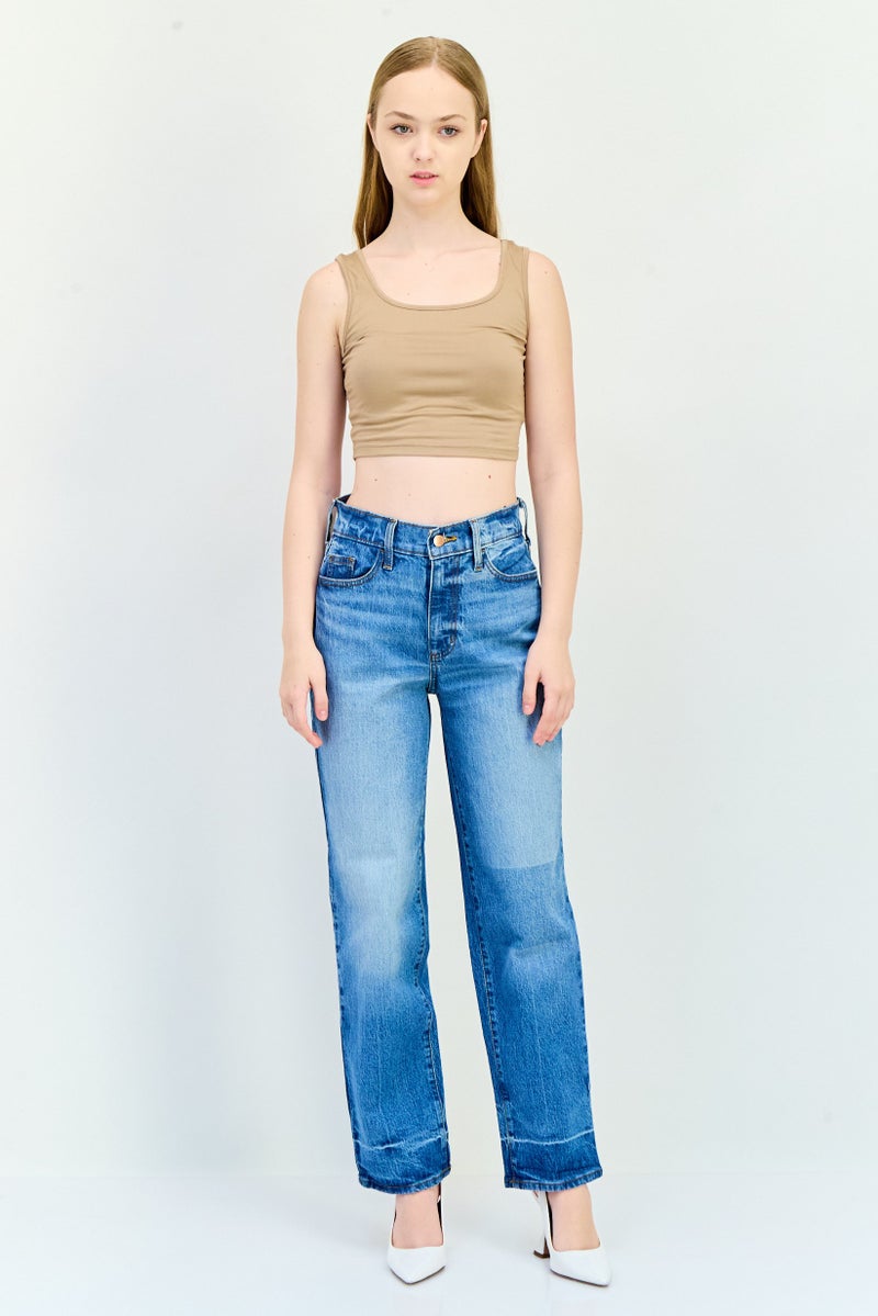 Universal Thread Women Straight Fit Mid Rise Long Inseam Stretchable Jeans, Blue - Image 4